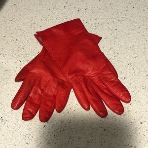 Vintage Leather Red Cashmere 6.5 gloves winter fall